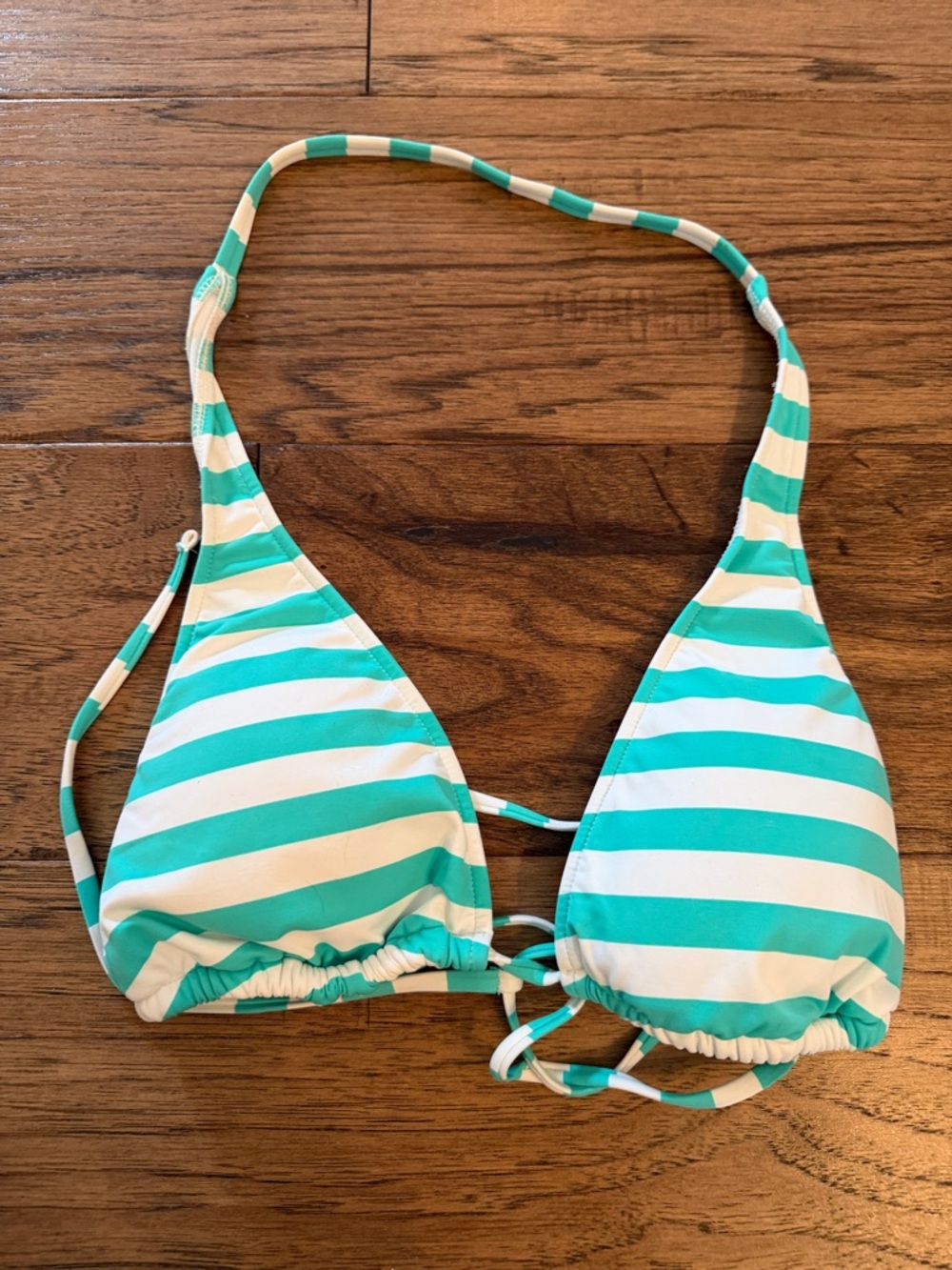 Ralph Lauren Teal and White Striped Triangle Bikini Top